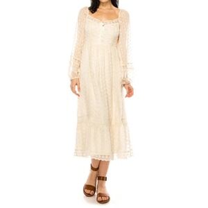 Collective Story Ivory Swiss Dot Lace Midi Dress Size L Sheer Long Sleeves